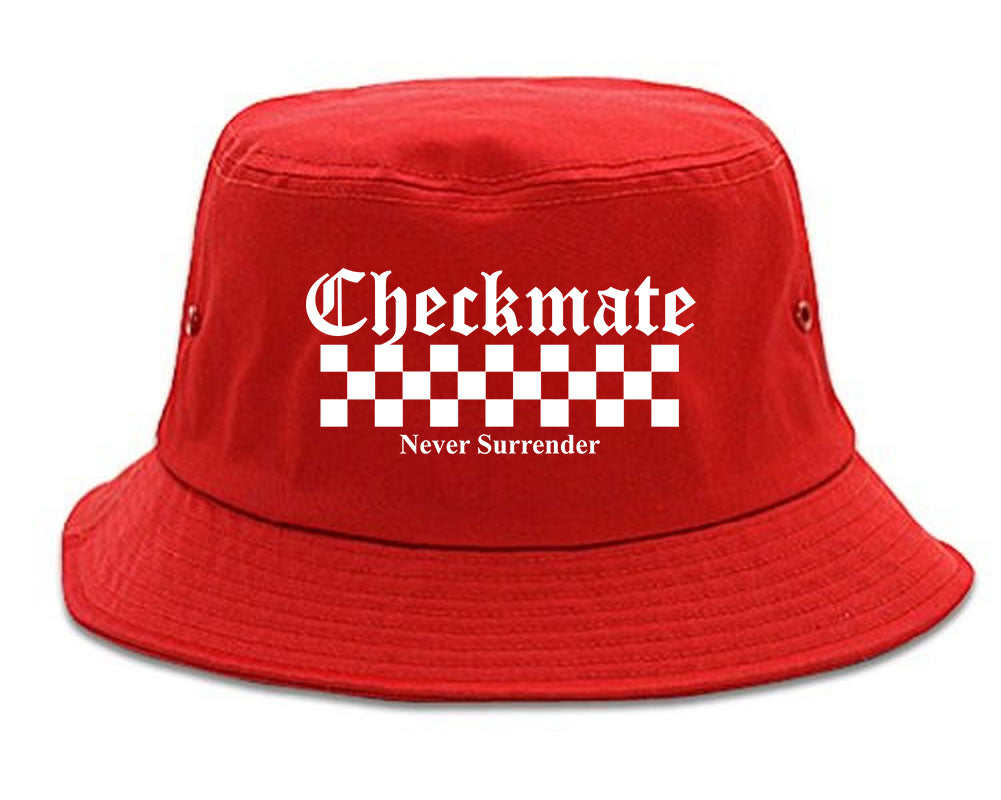 Checkmate Never Surrender Chess Mens Bucket Hat Red