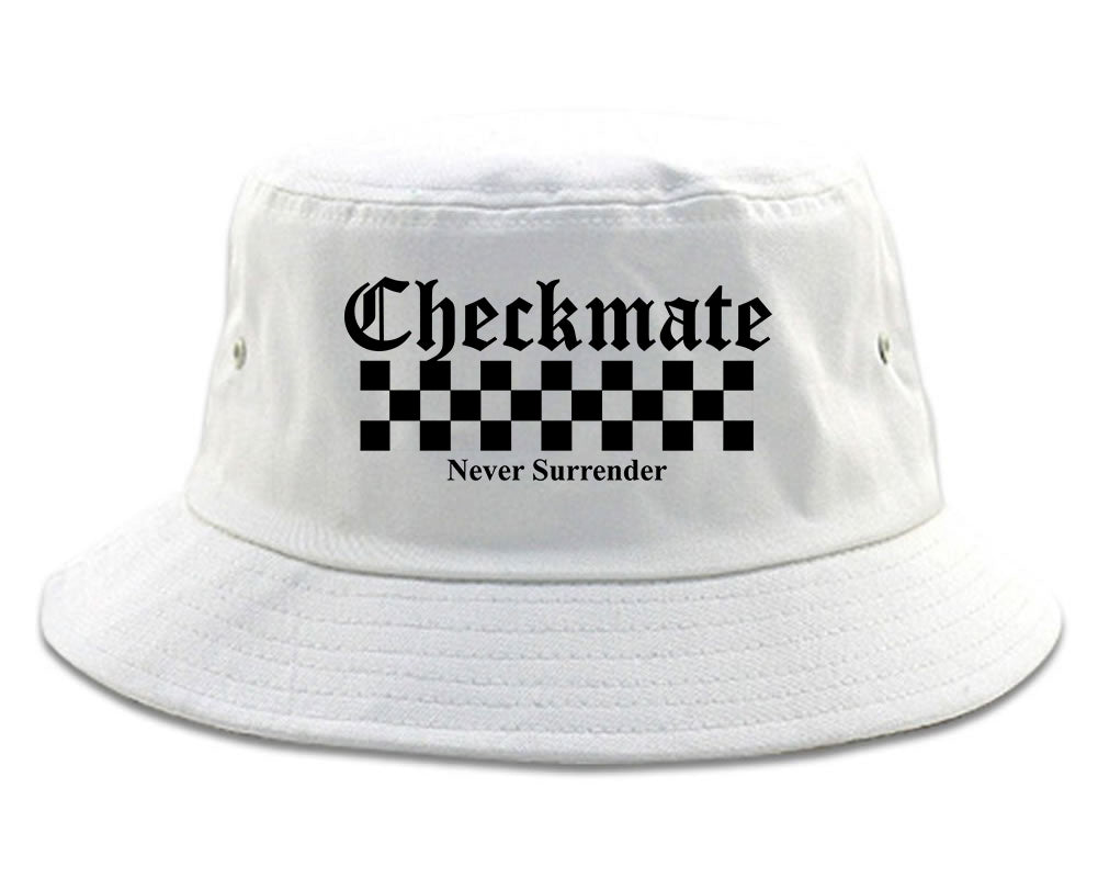 Checkmate Never Surrender Chess Mens Bucket Hat White