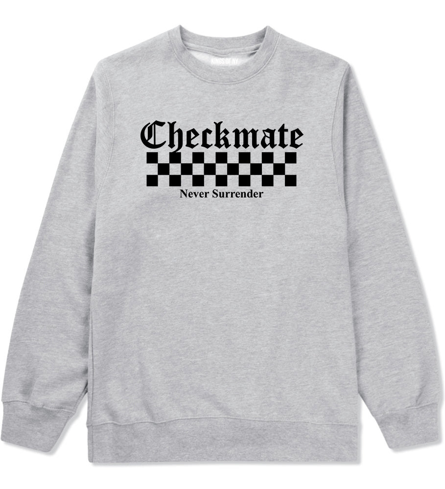 Checkmate Never Surrender Chess Mens Crewneck Sweatshirt Grey