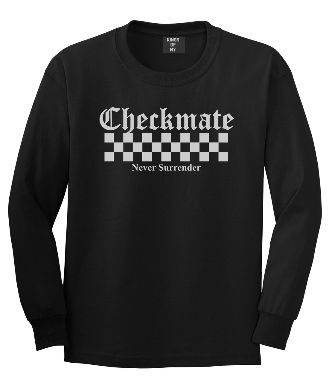 Checkmate Never Surrender Chess Mens Long Sleeve T-Shirt Black