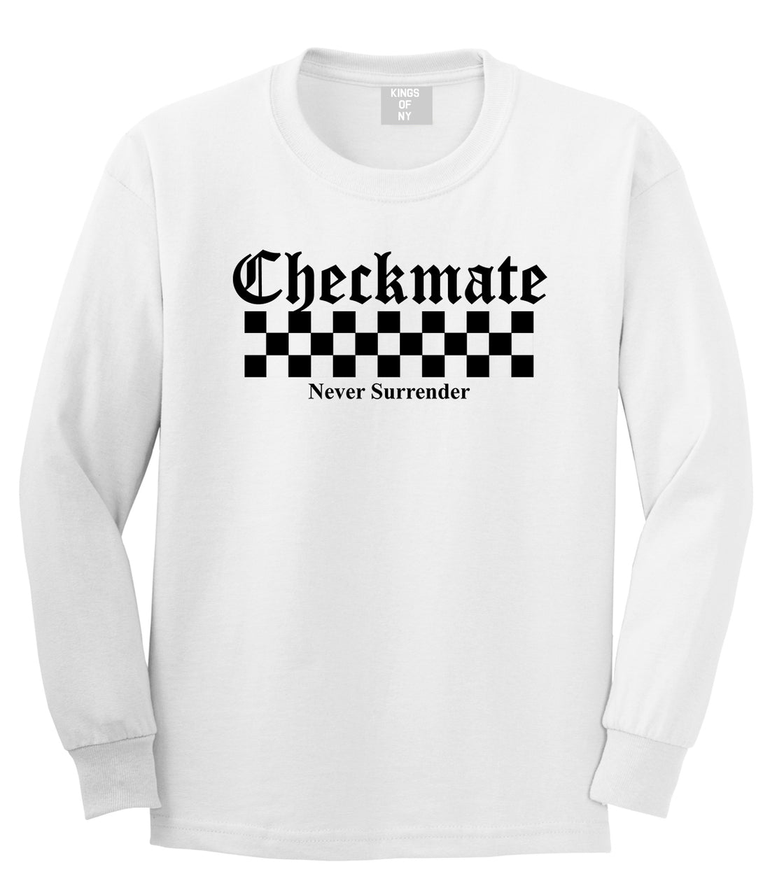 Checkmate Never Surrender Chess Mens Long Sleeve T-Shirt White