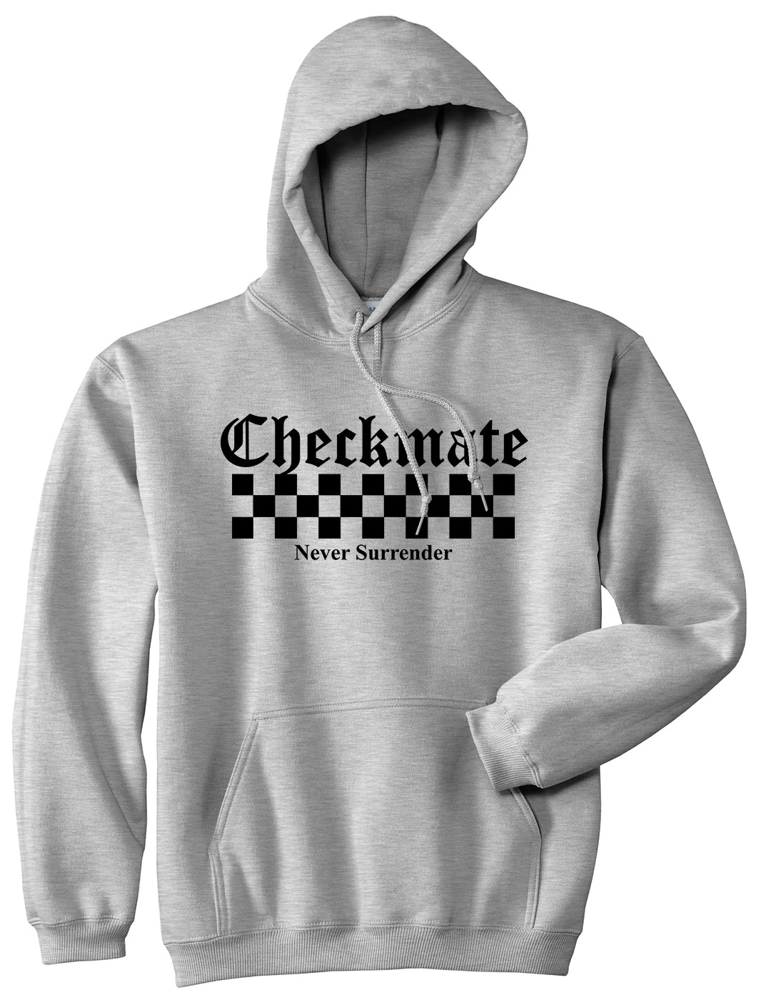 Checkmate Never Surrender Chess Mens Pullover Hoodie Grey