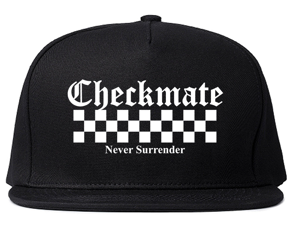 Checkmate Never Surrender Chess Mens Snapback Hat Black