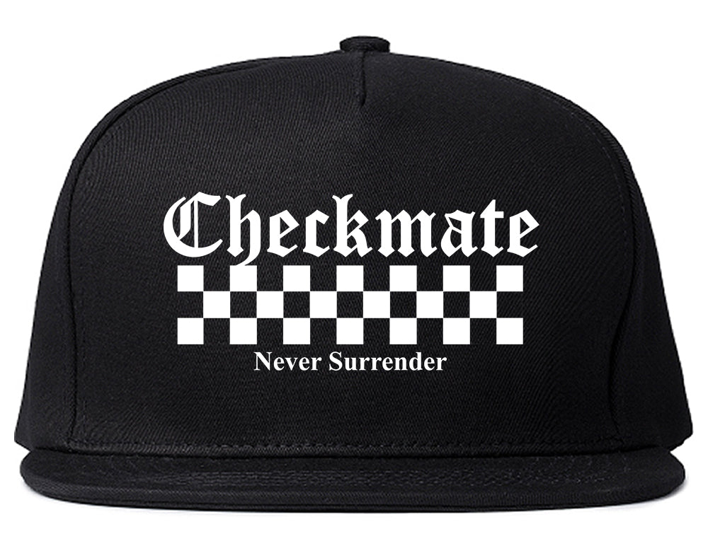 Checkmate Never Surrender Chess Mens Snapback Hat Black