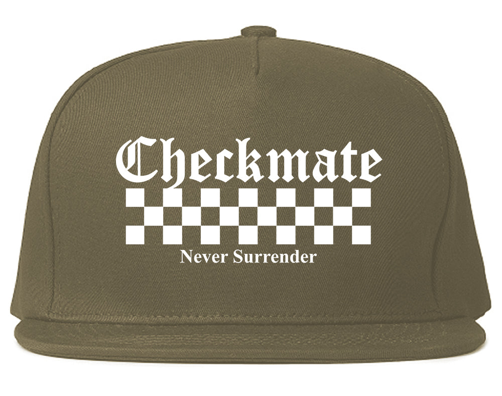 Checkmate Never Surrender Chess Mens Snapback Hat Grey