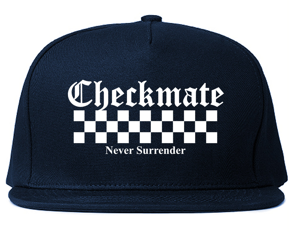Checkmate Never Surrender Chess Mens Snapback Hat Navy Blue