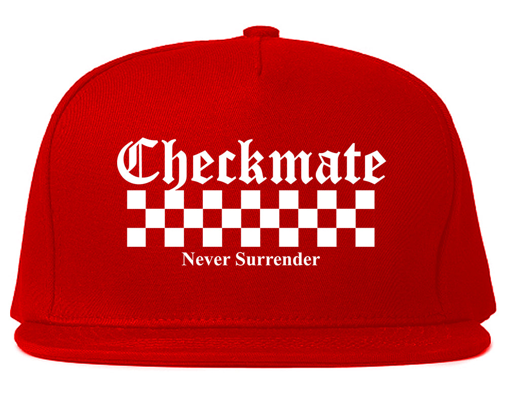 Checkmate Never Surrender Chess Mens Snapback Hat Red