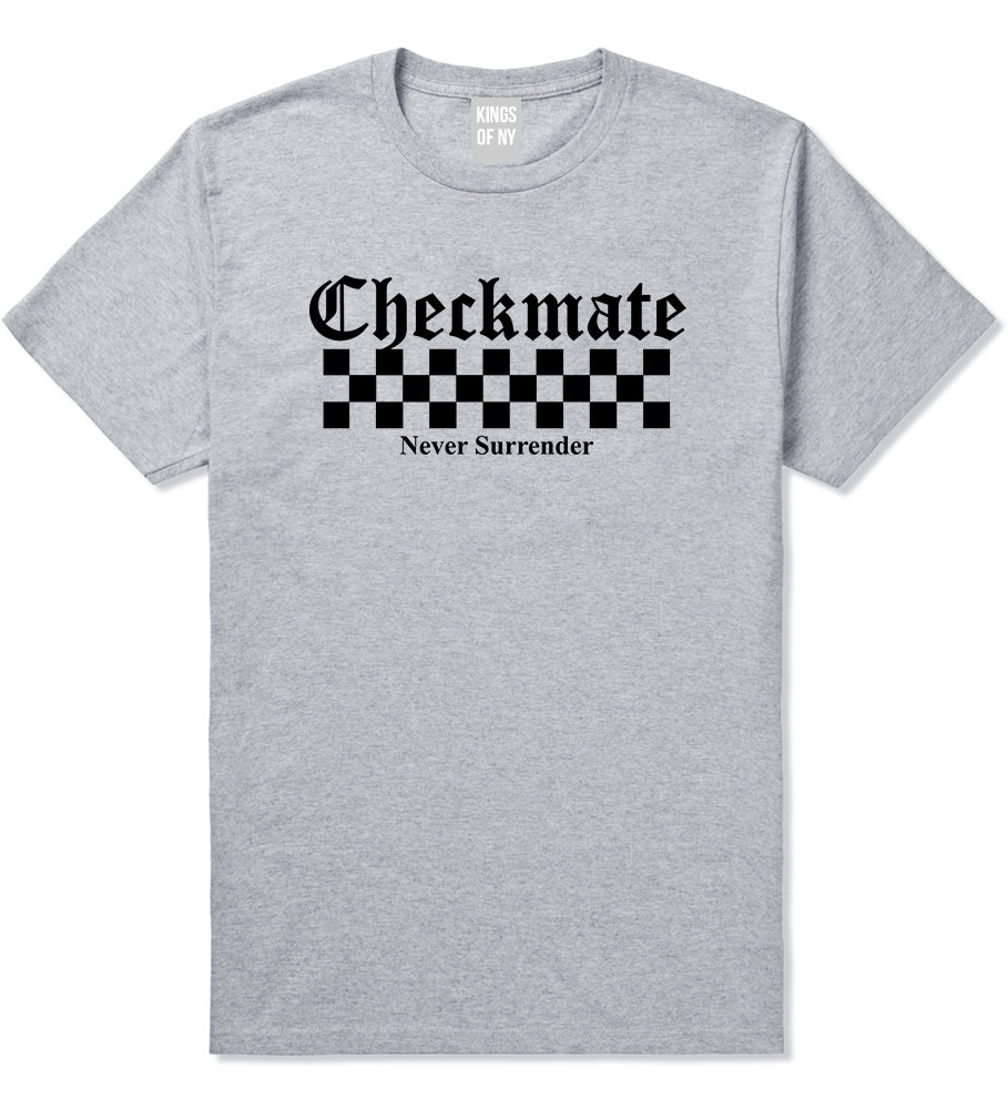 Checkmate Never Surrender Chess Mens T-Shirt Grey