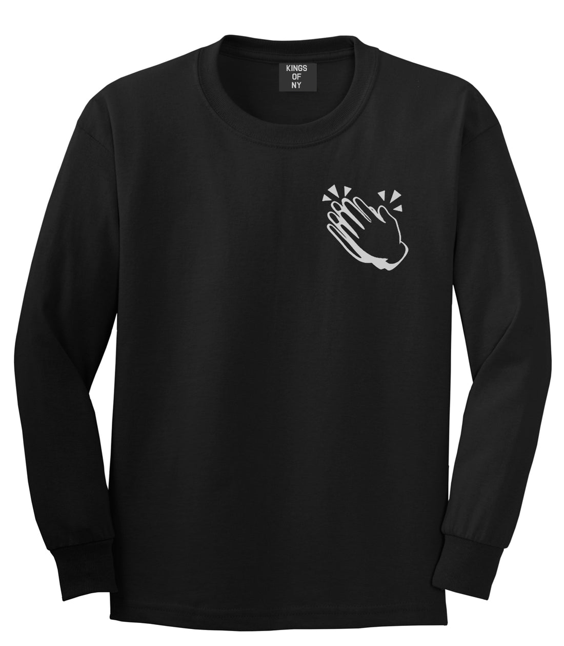 Clapping Hands Emoji Chest Mens Black Long Sleeve T-Shirt by Kings Of NY