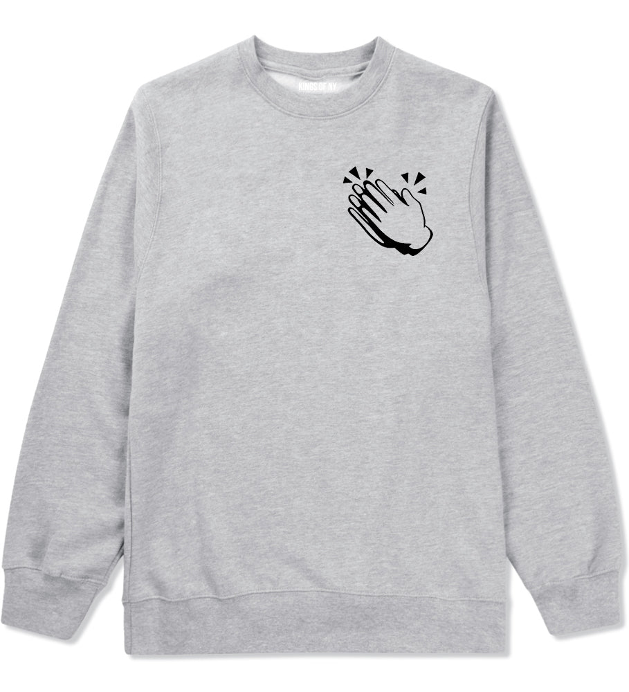 Clapping Hands Emoji Chest Mens Grey Crewneck Sweatshirt by Kings Of NY