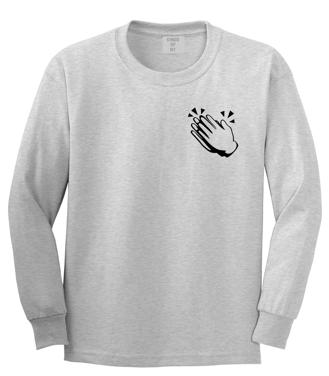 Clapping Hands Emoji Chest Mens Grey Long Sleeve T-Shirt by Kings Of NY