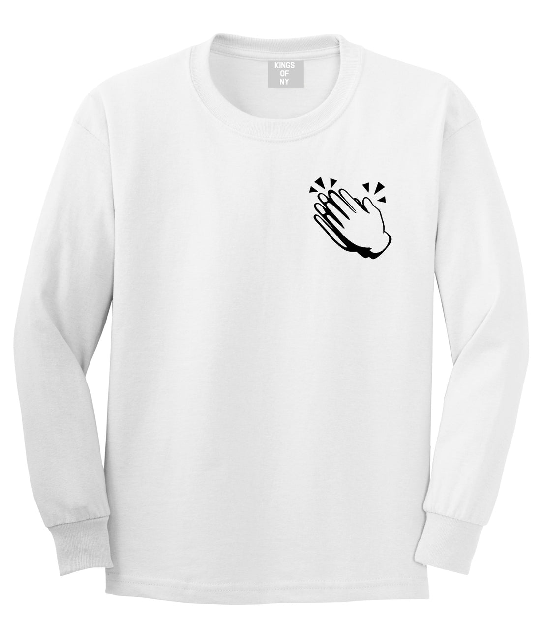 Clapping Hands Emoji Chest Mens White Long Sleeve T-Shirt by Kings Of NY