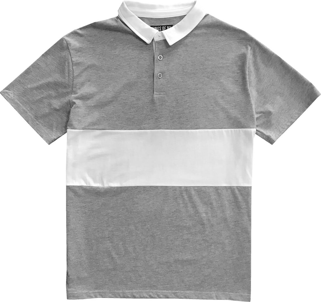 Classic Heather Grey And White Striped Mens Short Sleeve Polo Rugby Shirt