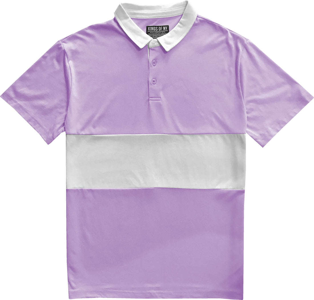 Classic Lavender Purple And White Striped Mens Short Sleeve Polo Rugby Shirt