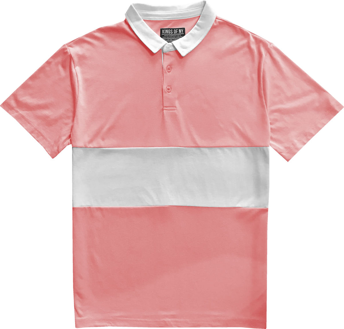 Classic Light Pink And White Striped Mens Short Sleeve Polo Rugby Shirt