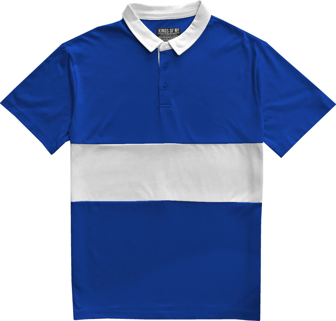 Classic Royal Blue And White Striped Mens Short Sleeve Polo Rugby Shirt