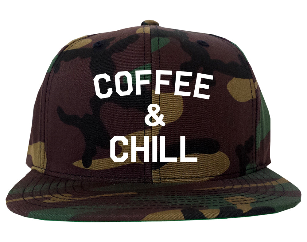 Coffee And Chill Funny Mens Snapback Hat Green Camo