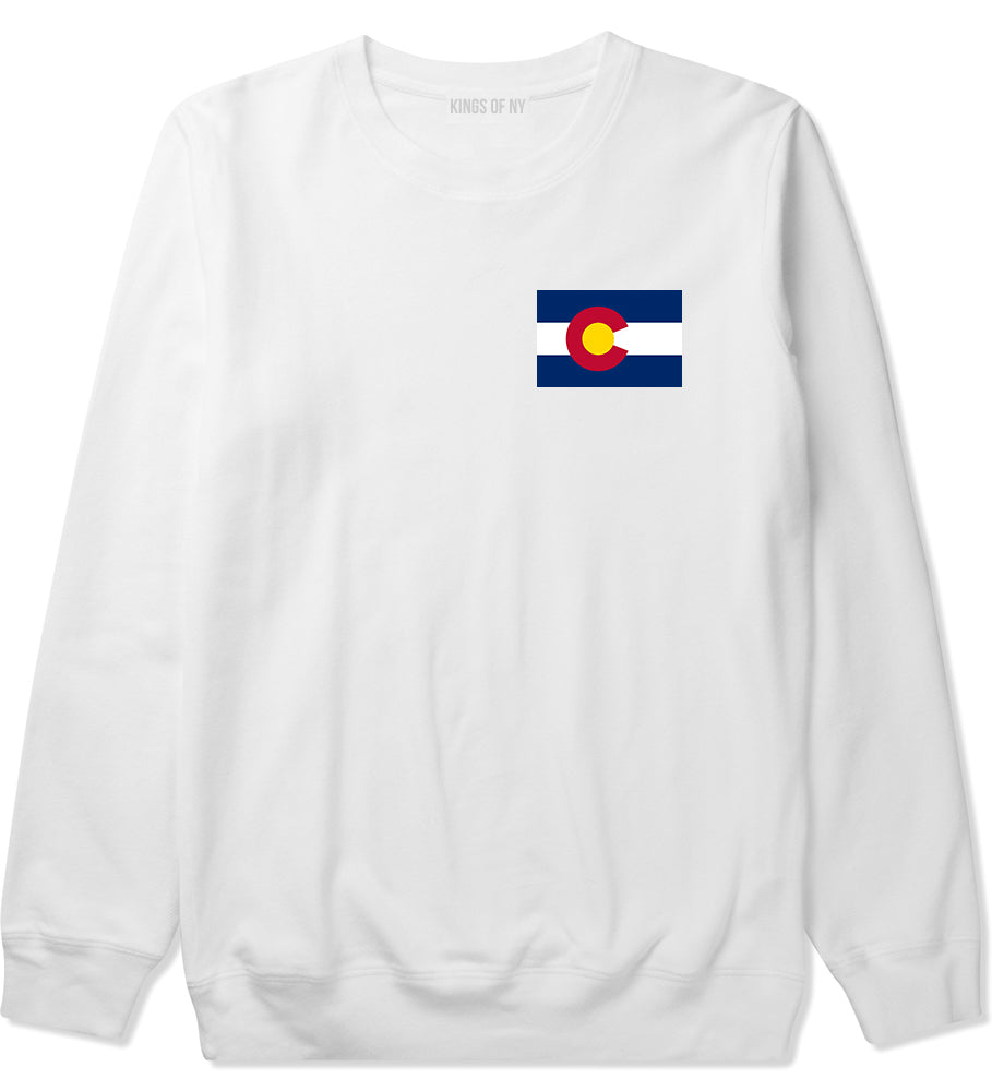 Colorado State Flag CO Chest Mens Crewneck Sweatshirt White