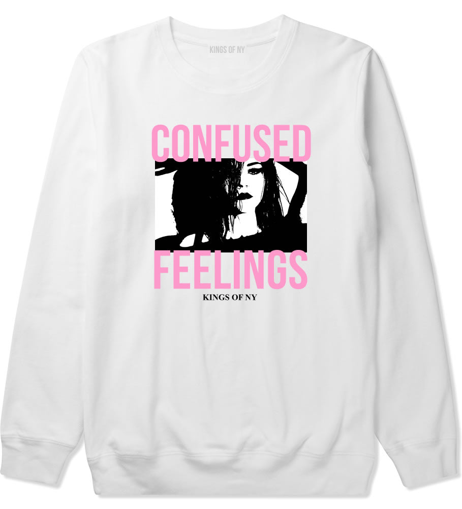 Confused Feelings Mens Crewneck Sweatshirt White By Kings Of NY