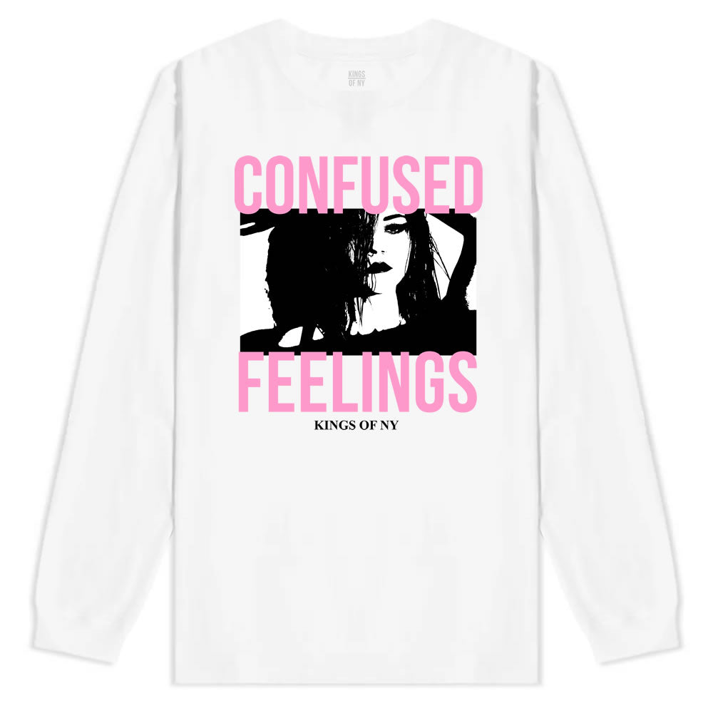 Confused Feelings Mens Long Sleeve T-Shirt White By Kings Of NY