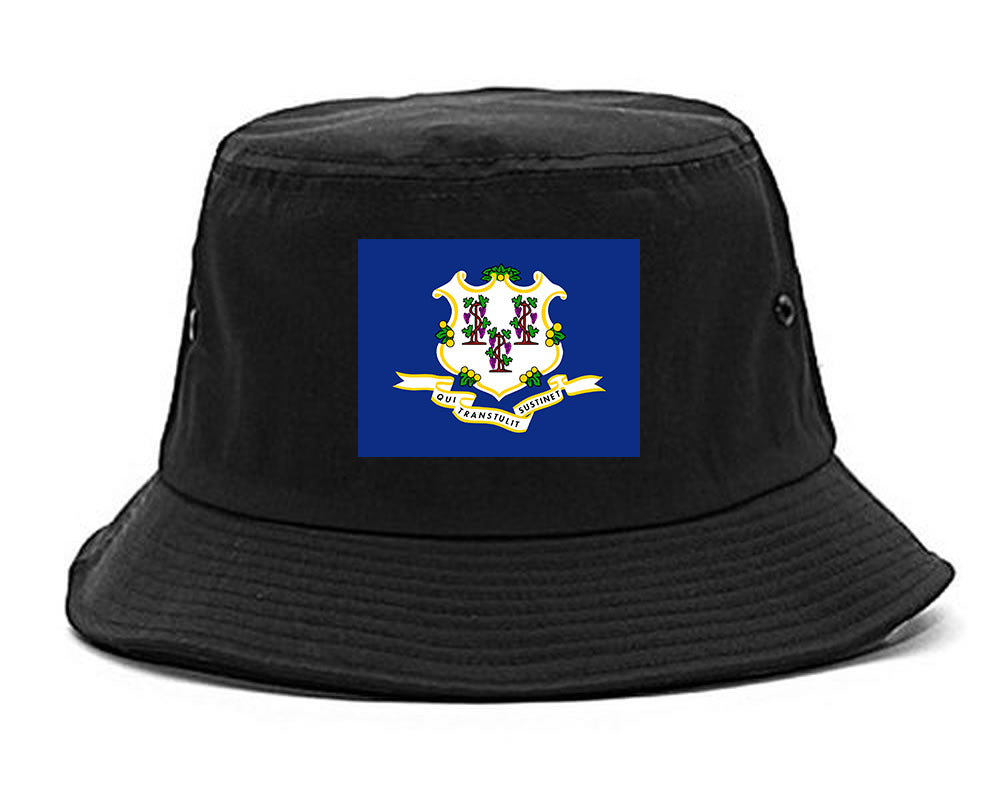 Connecticut State Flag CT Chest Mens Bucket Hat Black