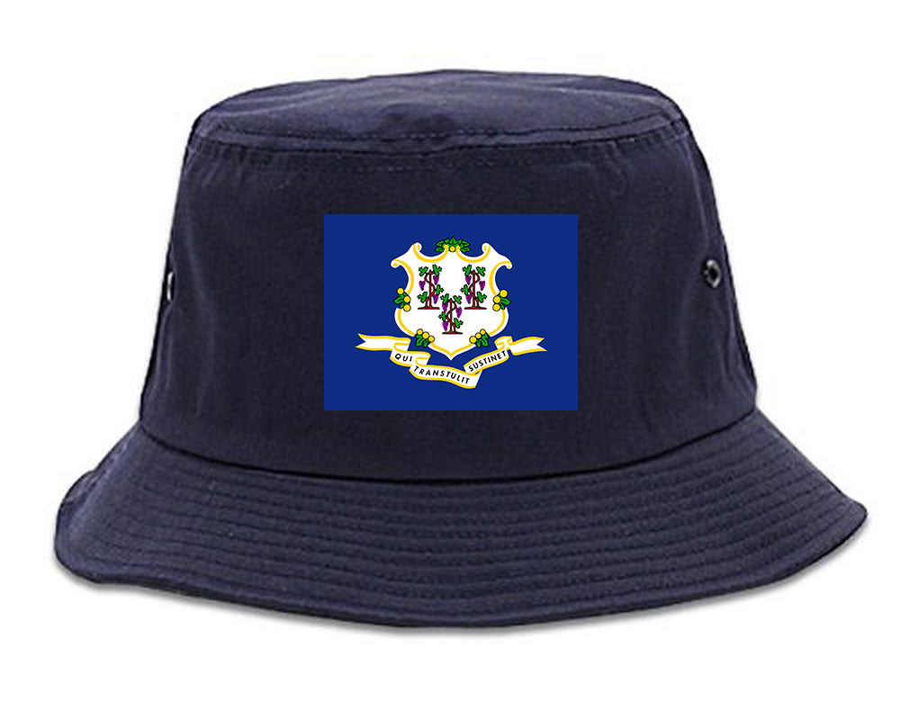 Connecticut State Flag CT Chest Mens Bucket Hat Navy Blue