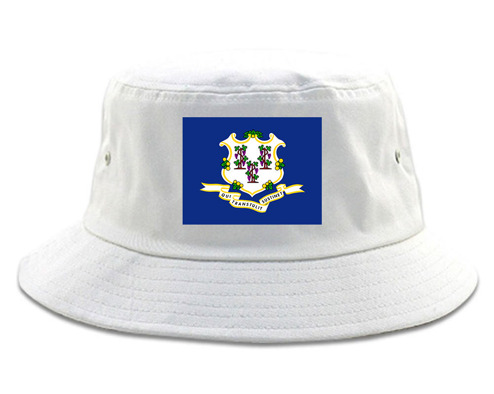 Connecticut State Flag CT Chest Mens Bucket Hat White
