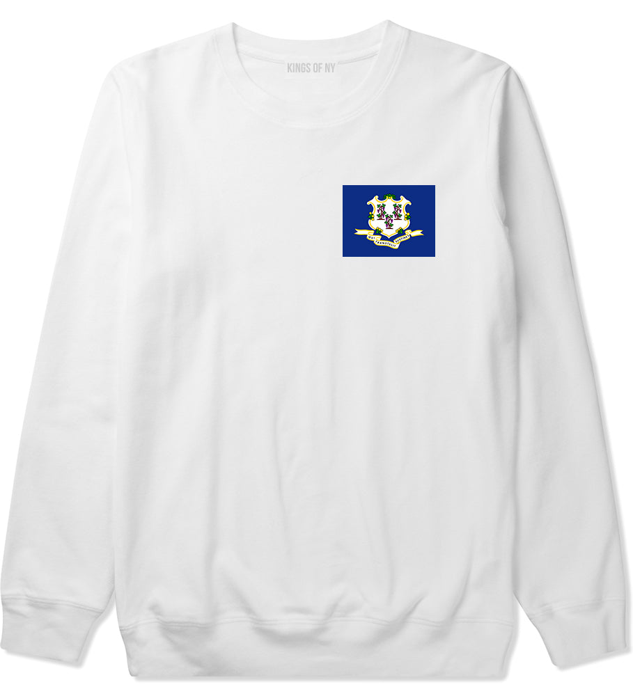 Connecticut State Flag CT Chest Mens Crewneck Sweatshirt White