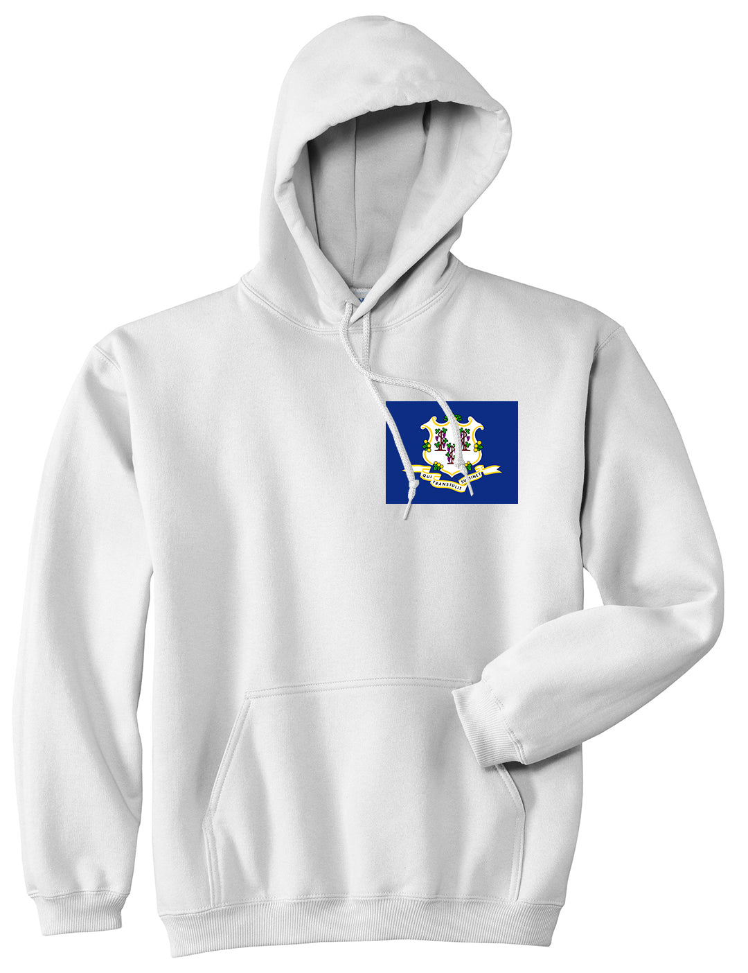 Connecticut State Flag CT Chest Mens Pullover Hoodie White