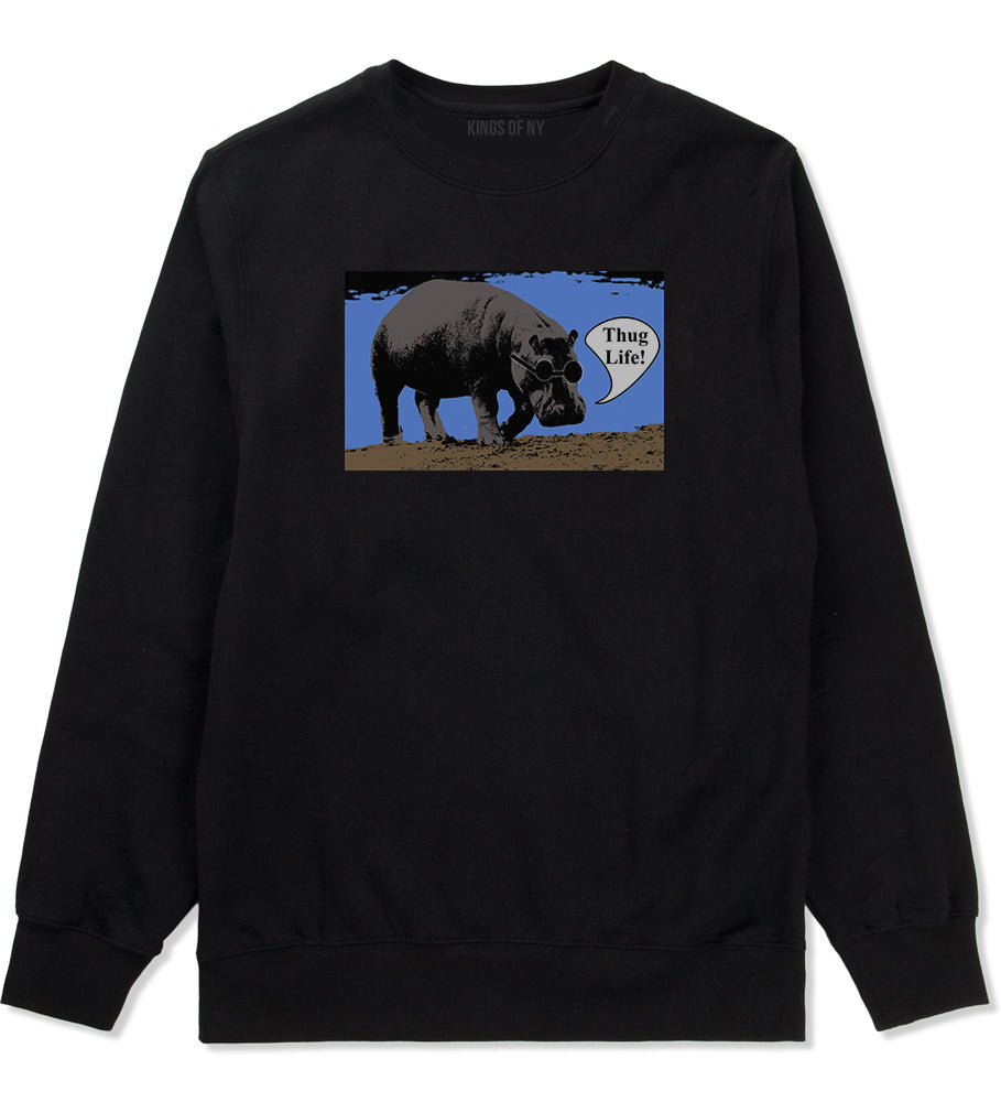 Cool Hippo Thug Life Funny Mens Crewneck Sweatshirt Black