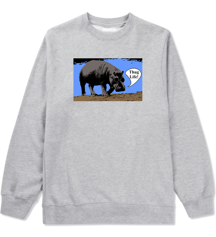Cool Hippo Thug Life Funny Mens Crewneck Sweatshirt Grey