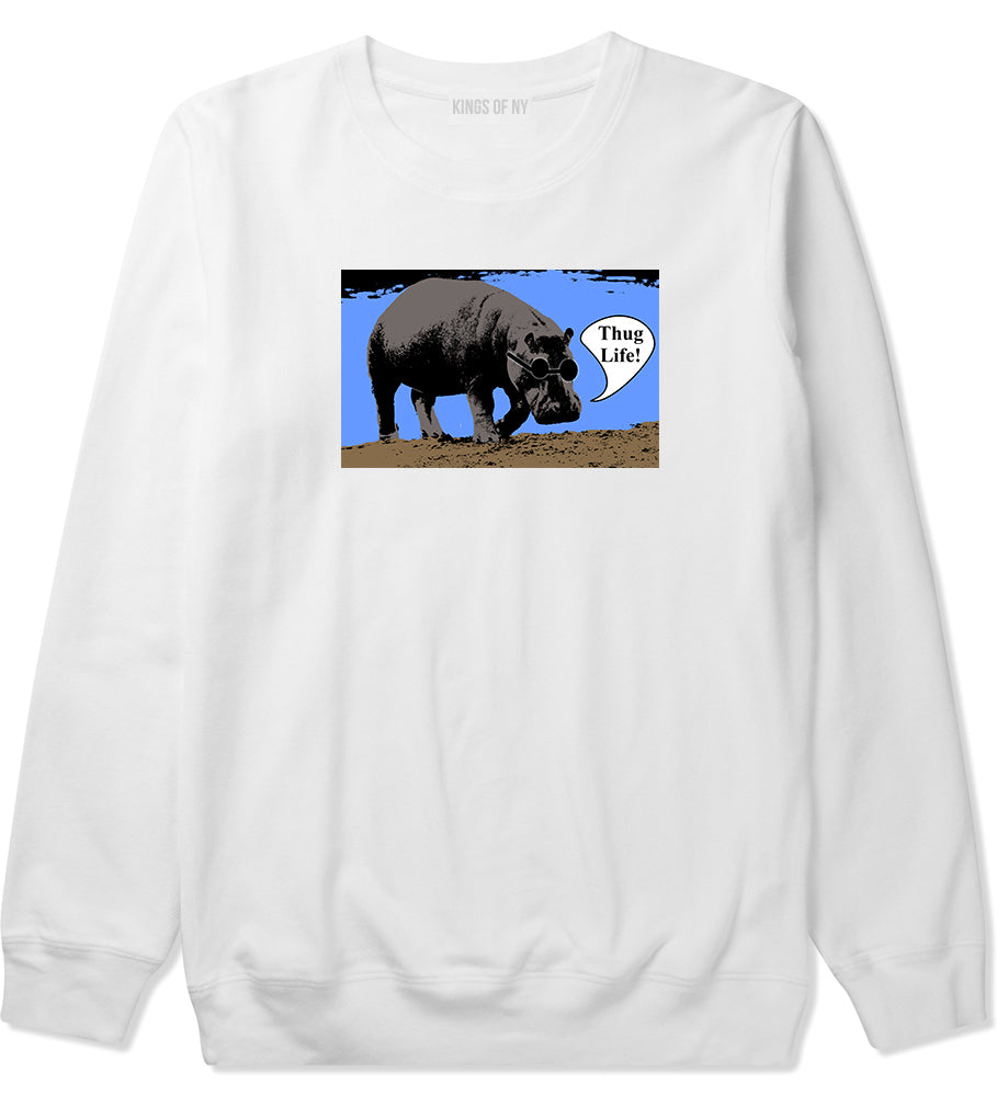 Cool Hippo Thug Life Funny Mens Crewneck Sweatshirt White
