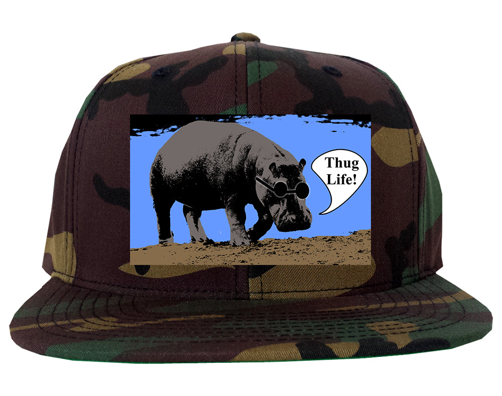 Cool Hippo Thug Life Funny Mens Snapback Hat Green Camo