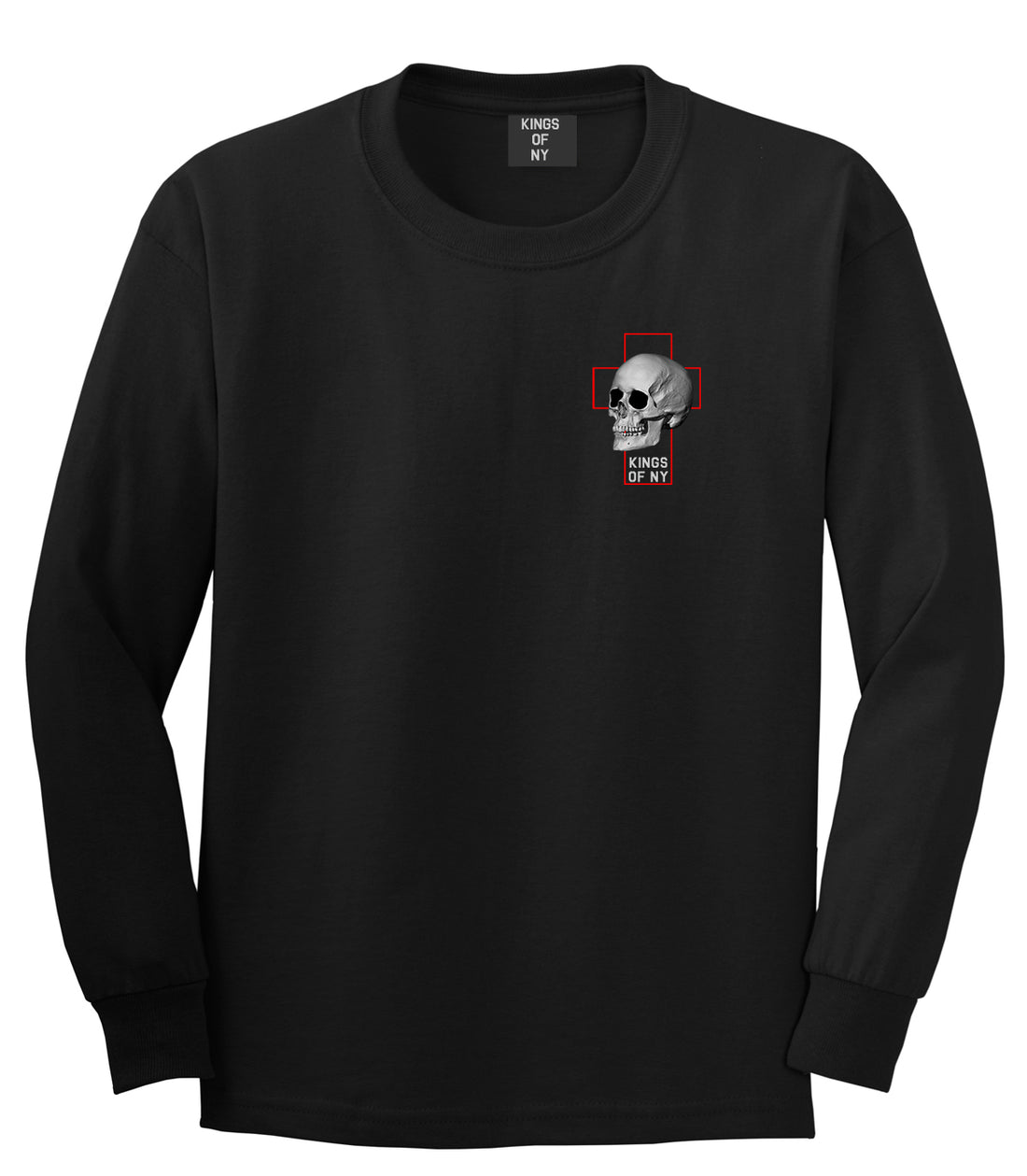 Cross And Skull Chest Mens Long Sleeve T-Shirt Black by Kings Of NY