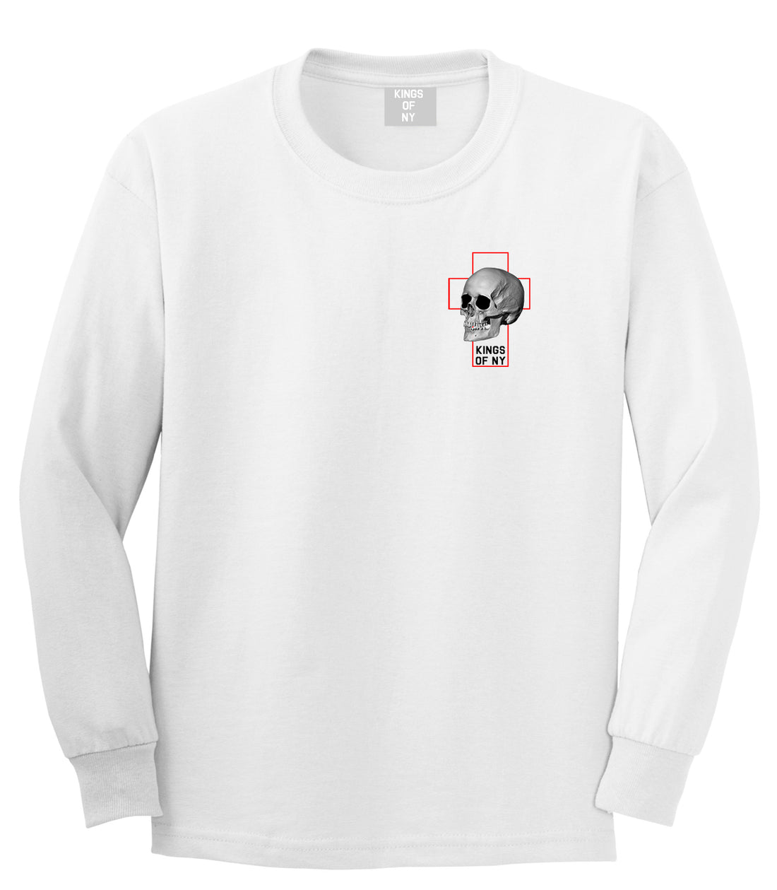 Cross And Skull Chest Mens Long Sleeve T-Shirt White by Kings Of NY