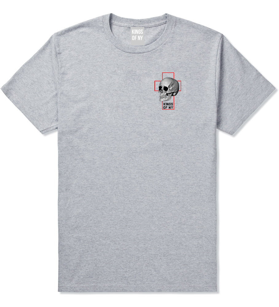 Cross And Skull Chest Mens T-Shirt Grey by Kings Of NY
