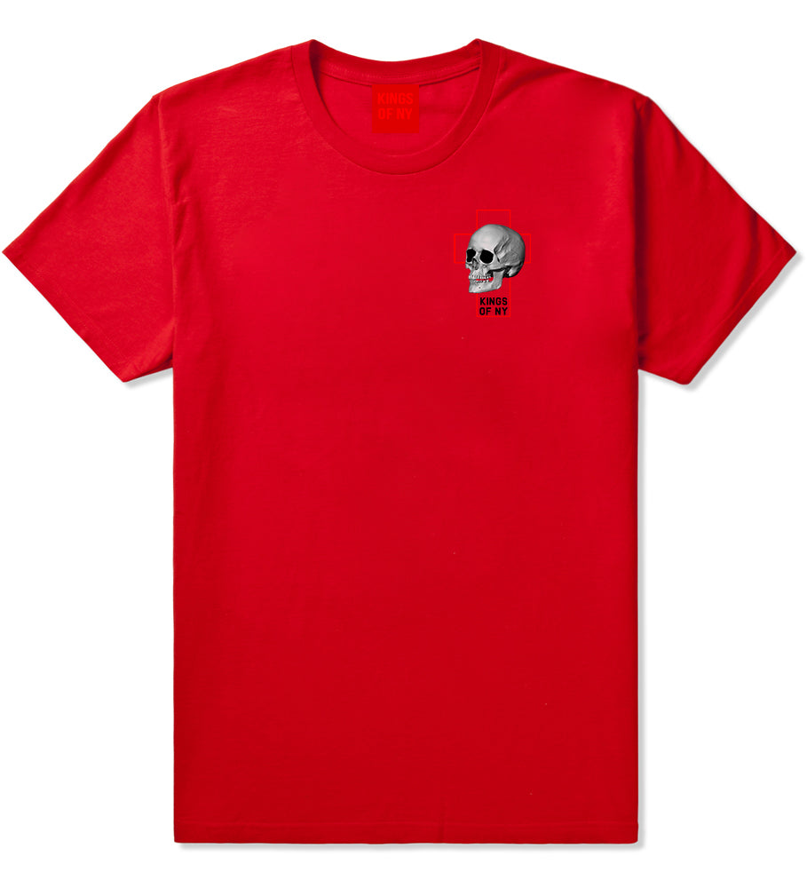Cross And Skull Chest Mens T-Shirt Red by Kings Of NY