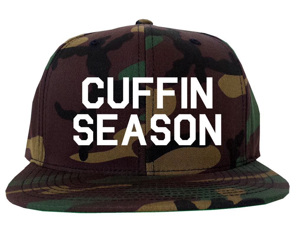 Cuffin Season Mens Snapback Hat Green Camo