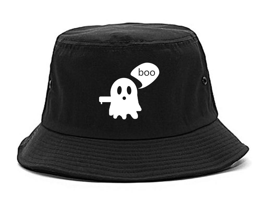 Cute Displeased Ghost Halloween Mens Bucket Hat Black