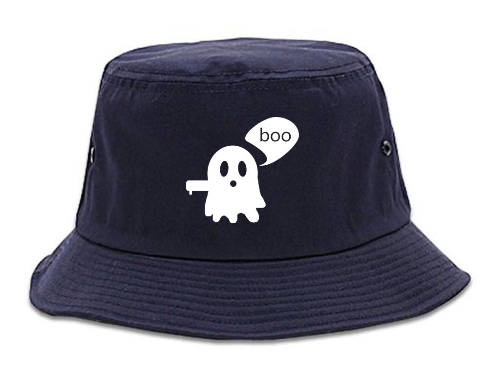 Cute Displeased Ghost Halloween Mens Bucket Hat Navy Blue