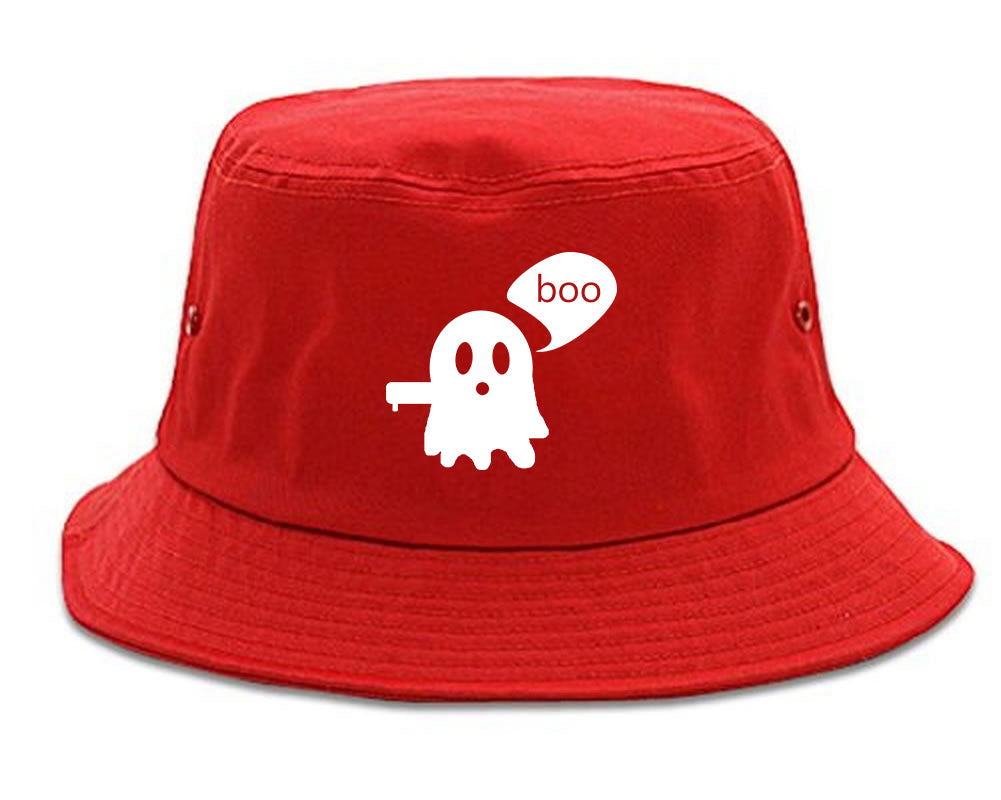 Cute Displeased Ghost Halloween Mens Bucket Hat Red