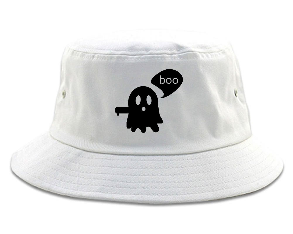 Cute Displeased Ghost Halloween Mens Bucket Hat White