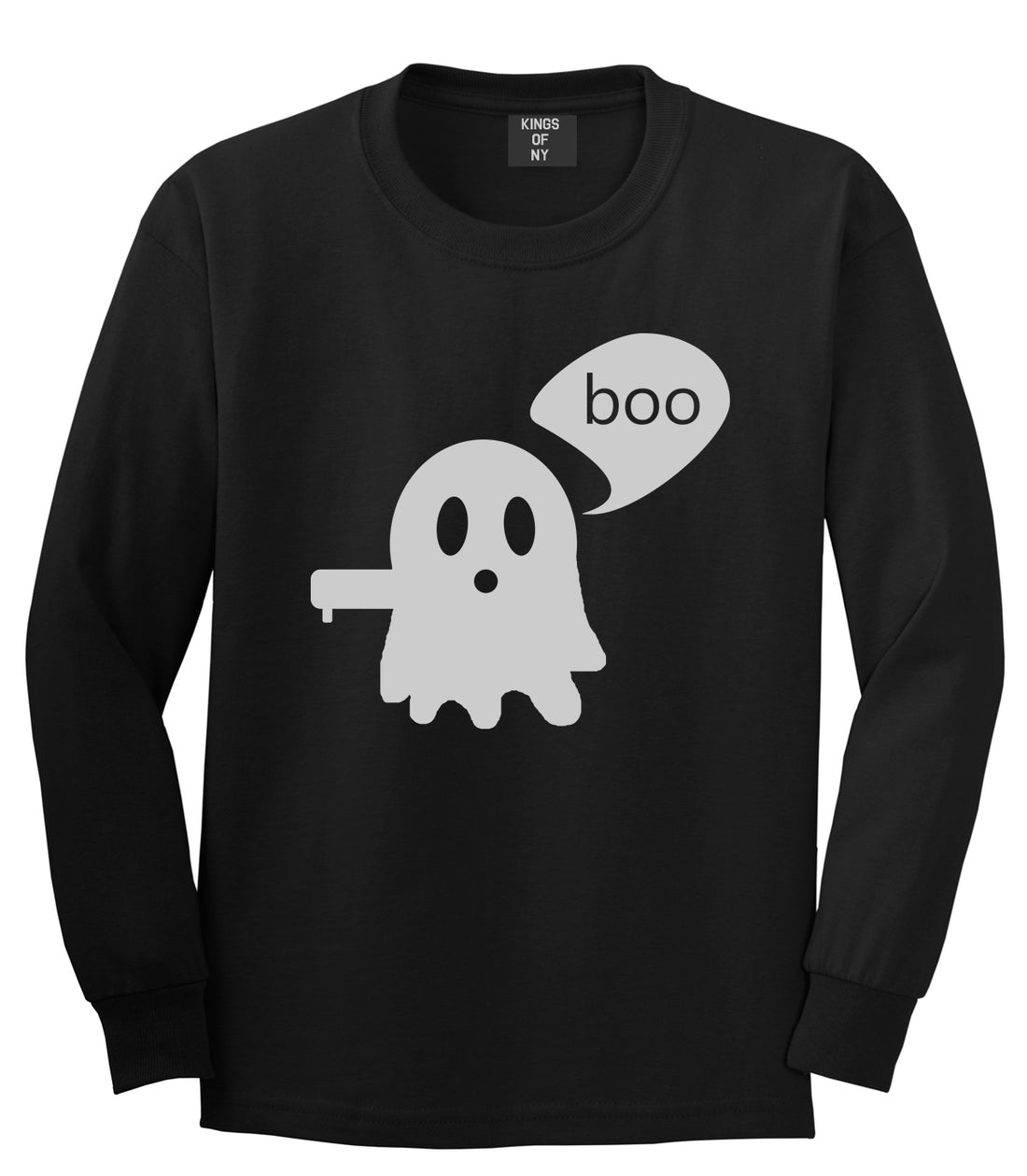 Cute Displeased Ghost Halloween Mens Long Sleeve T-Shirt Black