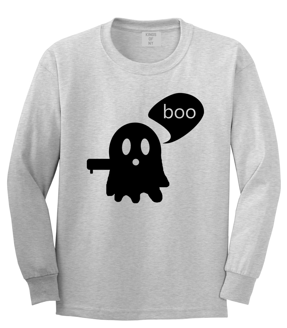 Cute Displeased Ghost Halloween Mens Long Sleeve T-Shirt Grey