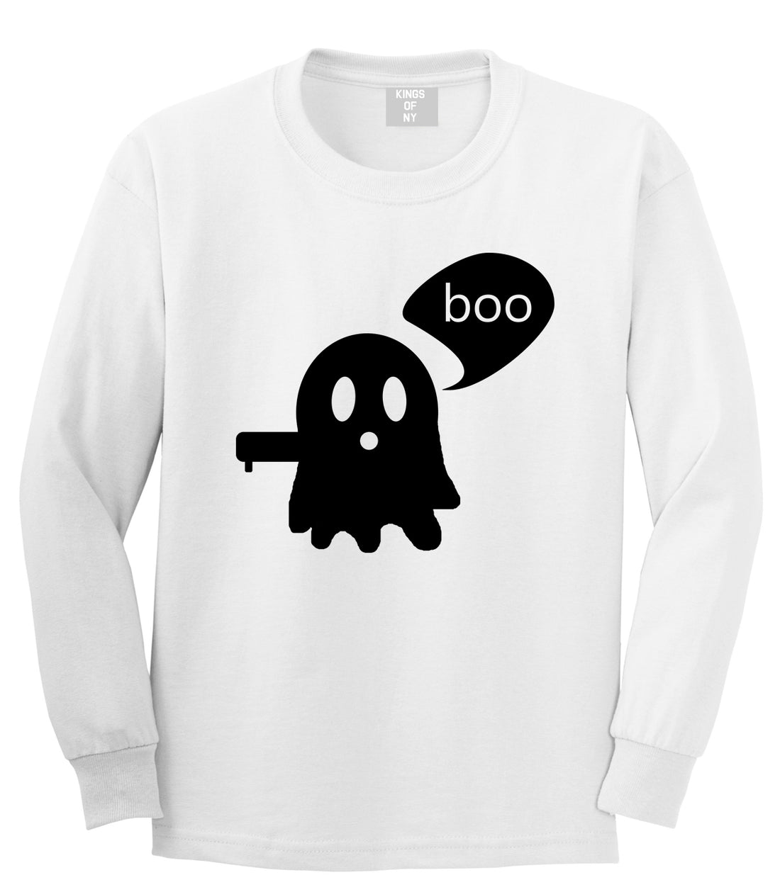 Cute Displeased Ghost Halloween Mens Long Sleeve T-Shirt White