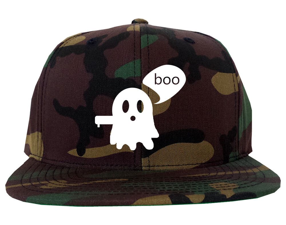 Cute Displeased Ghost Halloween Mens Snapback Hat Army Camo
