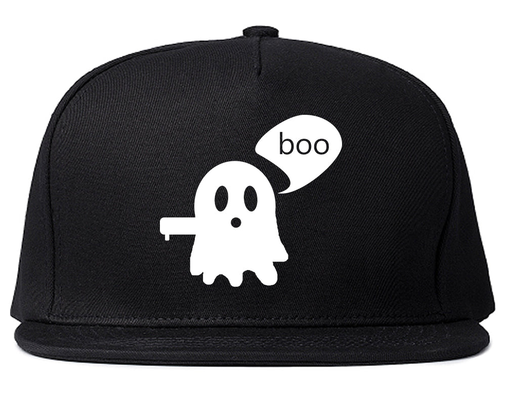 Cute Displeased Ghost Halloween Mens Snapback Hat Black