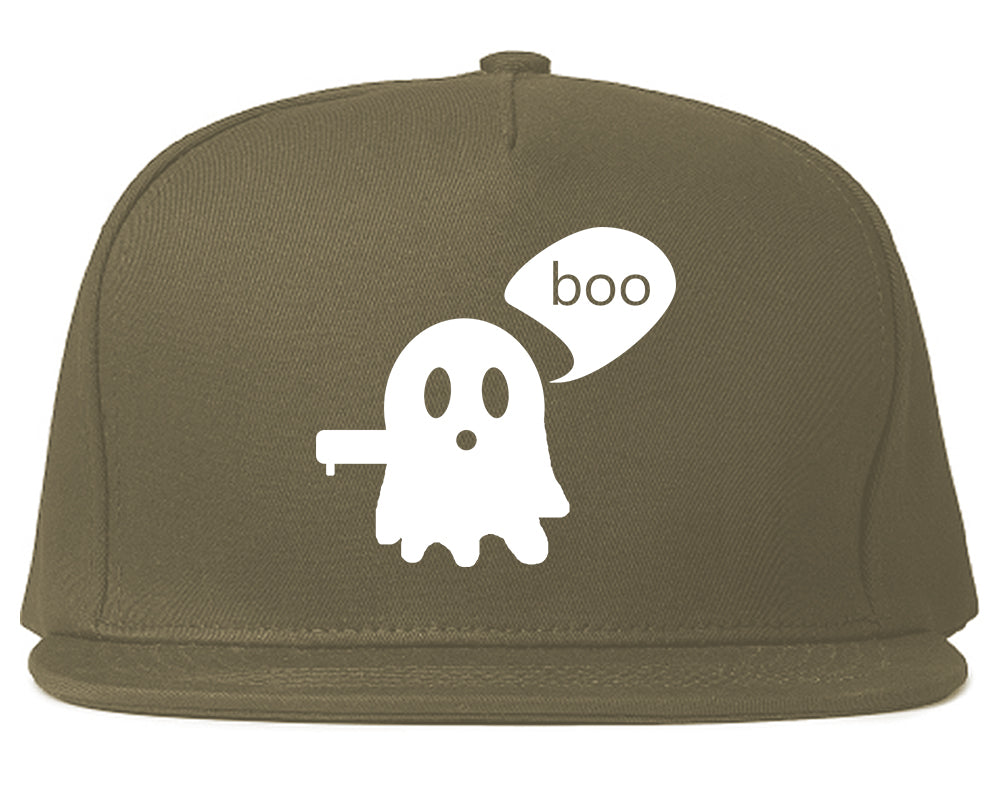 Cute Displeased Ghost Halloween Mens Snapback Hat Grey