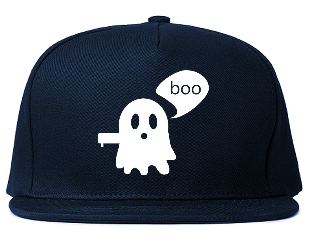 Cute Displeased Ghost Halloween Mens Snapback Hat Navy Blue