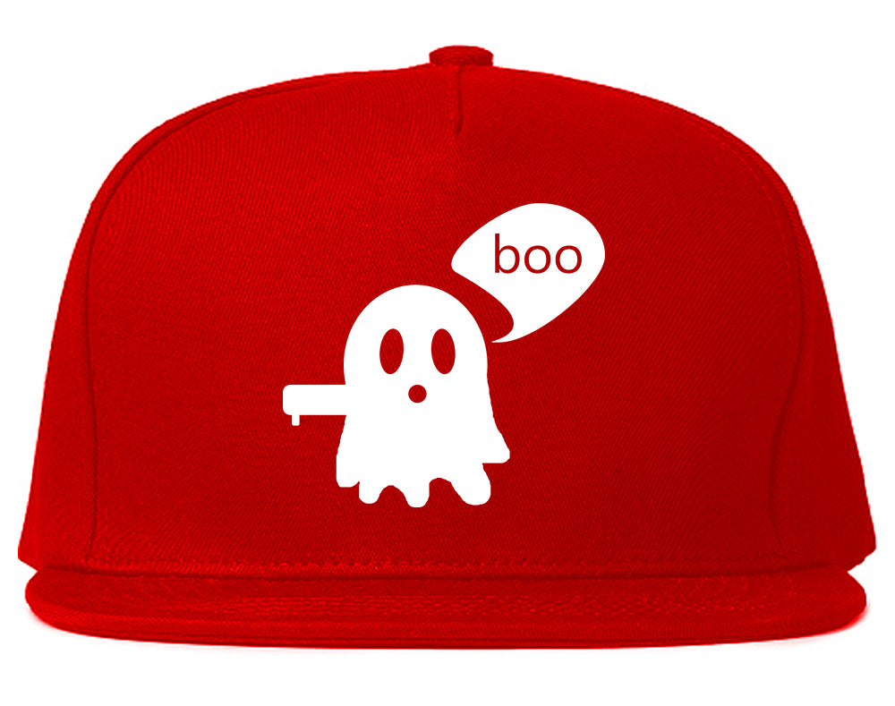 Cute Displeased Ghost Halloween Mens Snapback Hat Red